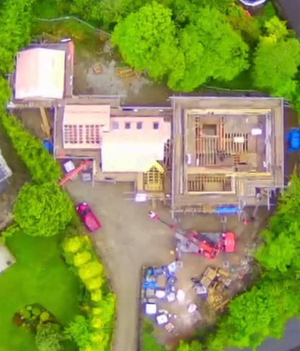 drone view of new roof being built Bolton